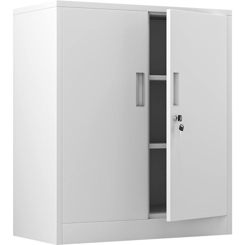 Filing Cabinet Office Cabinet Storage Cabinet Metal Cabinet Steel Cabinet Storage Cabinet Metal Storage Cabinet with Lockable Doors and 2 Adjustable Shelves 92 x 80 x 40 cm (White)