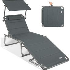 HOMECALL XXL sun lounger made of aluminium with roof and quick-dry foam, max. load capacity up to 150 kg, Textilene anthracite, 200 x 70 cm