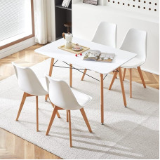 MECHANIZMAS Valgomojo komplektas 5 dalių | Virtuvės stalo komplektas | Valgomojo stalas su kėdėmis | Valgomojo komplektas valgomojo kambariui Virtuvė Svetainė | Baltas valgomojo stalas ir 4 baltos kėdės