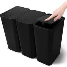 JOTOM 3 mini vonios kambario šiukšliadėžių rinkinys su iššokančiu dangčiu, 10 l moderni šiukšliadėžė, šiukšliadėžė, šiukšlių dėžė, tinkanti svetainei, miegamajam, virtuvei, tualetui, biurui (juoda)