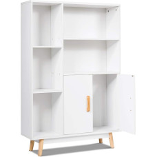 GIANTEX Chest of Drawers White Wooden Sideboard Living Room Cabinet 5 Compartments & 2 Doors Side Cabinet Sideboard Highboard for Bathroom Kitchen Hallway