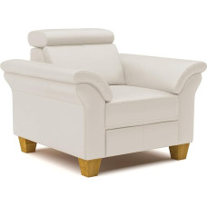 CAVADORE Ammerland Real Leather Armchair Country House Style with Spring Core + Headboard Adjustment 101 x 84 x 93 cm White Leather