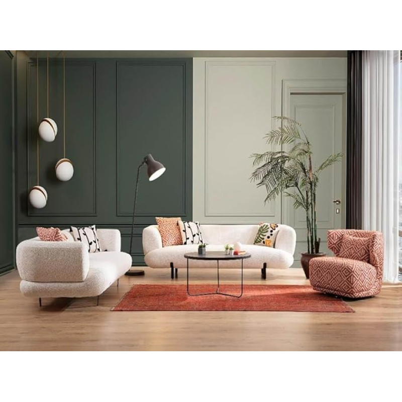 Generisch Sitzgruppe/Sofa Set - Wohnzimmergarnitur 'Rose' 3+3+1+1, Farbe:Beige/Hellrot