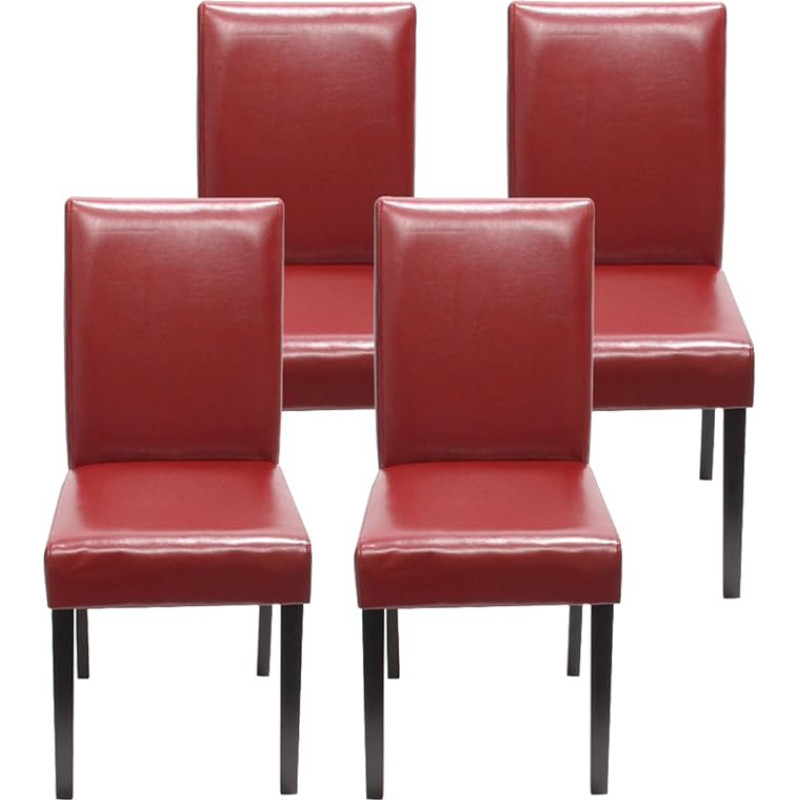 Mendler Littau MVG Certified Dining Room Chairs, Kitchen Chairs, Faux Leather, Red Dark Legs, Set of 4