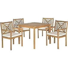 Safavieh EUP6722A Malibu Outdoor Dining Set - Teak Brown/Ecru (5-Piece)
