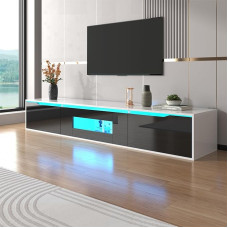TV Cabinet, Width 180 cm, TV Lowboard White High Gloss with LED Lighting, TV Stand Board, TV Display Cabinet - Standing or Hanging