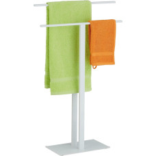 Relaxdays 2-Arm Metal Hand Towel Rack, H 82 x W 50 x D 19 cm, Valet Stand T Design, Double Towel Holder, White