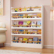 Gtzly Handmade Children's Wall Bookcase, 5 Tier Bookshelf for Children's Room, Children's Room Furniture Bookcase, Solid Wood Behind the Door (Colour: White, Size: 90 x 10 x 145 cm