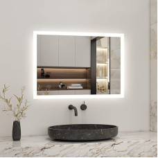 Biubiubath Bathroom LED Mirror 800 x 600mm with Shaver Socket and 2 USB Ports Dehumidifier Pad Touch Sensor 6000K Cool White Lights Energy Saving LED Mirror IP44