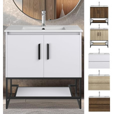 VILSTEIN Sink with Base Cabinet, Completely Pre-Assembled, Standing, Softclose Wing Door and Metal Base, White, 80 cm