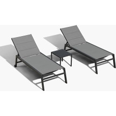 PURPLE LEAF 2 XXL saulės gultų rinkinys, aliuminis, sodo gultas, ypač didelis, su ratukais, 200 x 69 cm pločio gulėjimo plotas, reguliuojamas 5 kryptimis, atsparus vandeniui, tvirtas, maksimali apkrova 150 kg, pilkos spalvos