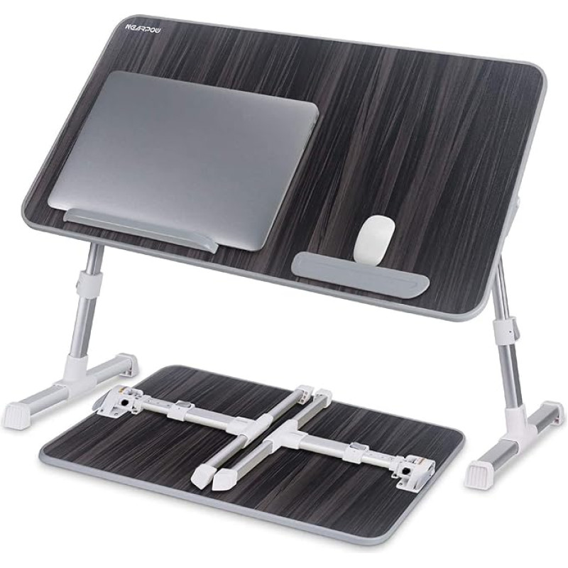 NearPow Laptop Bed Table, Adjustable Laptop Bed Holder, Portable Standing Desk, Foldable Legs, Folding Breakfast Table, Laptop Stand, Reading Holder