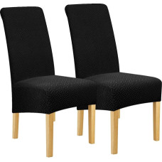 Lellen Stretch-Stuhlhussen in XL-Größe für Esszimmer, große Esszimmerstuhlhussen, Esszimmerstuhlbezüge, Küche, wiederverwendbar, Parsons-Beistellstuhl-Schonbezug, weicher Schutz, 2er-Set, Schwarz