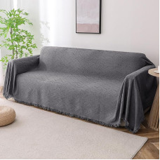 Medvilniniai sofos užvalkalai Rankšluosčių sofos dangteliai Geometrinis sofos dangtelis Baldų naminių gyvūnėlių apsauga Stilingi metimai sekcinei sofai Sofos sofos dangteliai naminiams gyvūnėliams (91 x 133 colių, pilka)