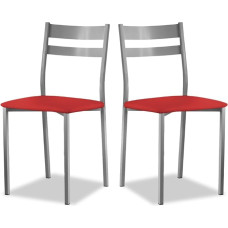 ASTIMESA Dvi virtuvės kėdės su raudonu dryžuotu atlošu