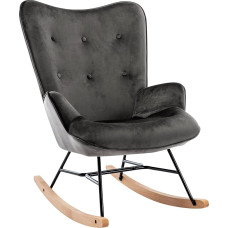 CLP Sanka Rocking Chair with Velvet Cover and Metal Frame, Relaxing Chair with Wooden Skids, Colour: Dark Grey