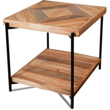 CONSDAN StoneCreek Beistelltisch aus massivem Tannenholz, Metallrahmen, 2-stöckiger Beistelltisch für Wohnzimmer/Schlafzimmer/Büro, 58,4 cm, quadratischer Nachttisch