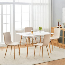 BaldaiR Skandinaviško modernaus stiliaus šukuoto audinio virtuvės akcentai Svetainės valgomojo klubo kėdės Svečių sėdynės Medinės kojos 4 vnt. smėlio spalvos ąžuolo spalvos 39,5 x 49,5 x 85,5 cm