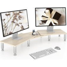 AX WABER Dual Monitor Stand Riser, Monitor Stand with Adjustable Length and Angle, Wooden Monitor Stand for Desk, Monitor Riser for 2 Monitors with Storage Space