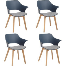 JZGORC 4 modernių valgomojo kėdžių rinkinys, šiaurietiško stiliaus valgomojo kėdės su porankiais, buko kojos, minkštos virtuvės kėdės su lino langeliu - mėlynos spalvos