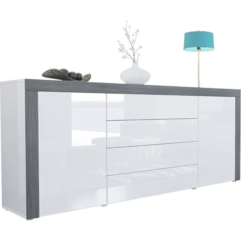 Sideboard Chest of Drawers La Paz in White / White / Avola-Anthracite