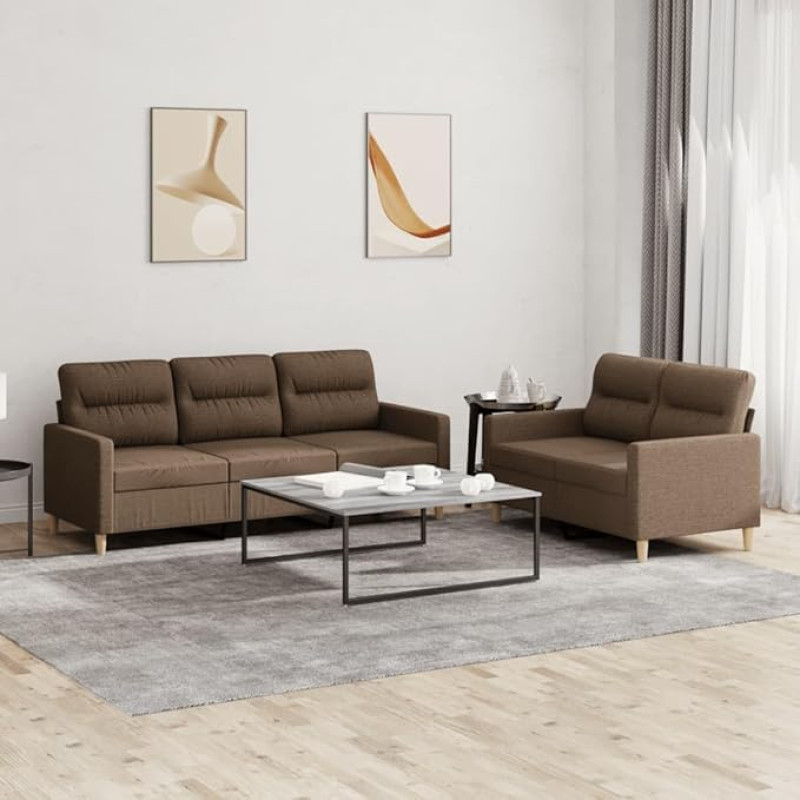 Brokky 2-TLG. Sofagarnitur mit Kissen Sofa Wohnzimmer Sitzgruppe Wohnzimmer Sofa Set Sofas FüR Wohnzimmer Braun Stoff - 3201603