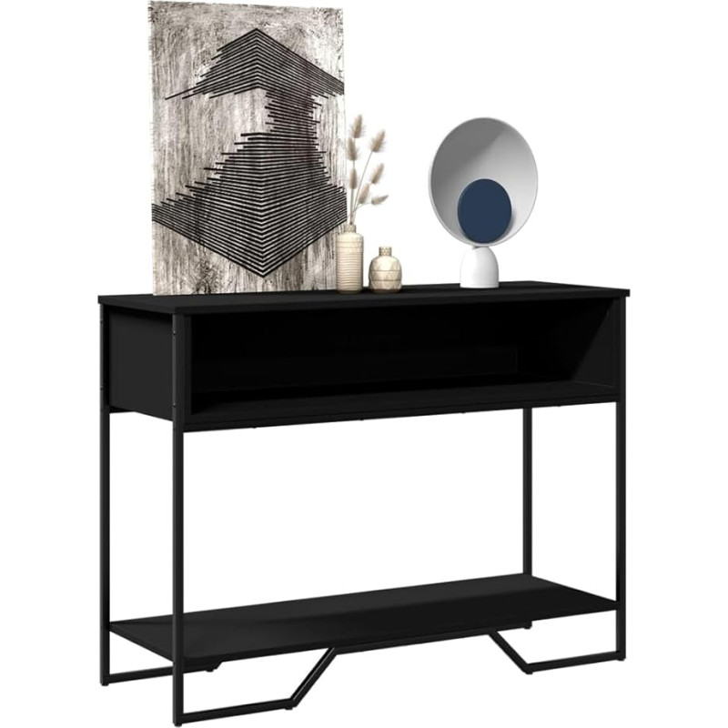 Makastle Konsolentisch mit Ablagen, schmaler Sofatisch Eingangstisch für Wohnzimmer, Flur, Eingang, Couchtisch hinter Sofa, einfache Montage, Schwarz 100x35x74,5 cm