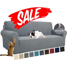 YEMYHOM Žakardinis sofos užvalkalas, didelis tempimo 3 pagalvių sofos užvalkalas naminiams gyvūnams šunims ir katėms, neslystantis magiškas elastingas baldų apsauginis užvalkalas (sofa, šviesiai pilka)