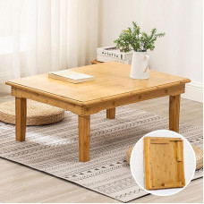 Bambus-Couchtisch im japanischen Stil mit klappbaren Beinen, niedriger Boden, Schreibtisch für Meditation, Altar, antiker quadratischer Bambustisch für den Außenbereich, Balkon, 70 x 50 x 32 cm