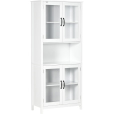HOMCOM Highboard Kitchen Cabinet 4 Glass Doors and 1 Recess Centring Height 172 cm with Adjustable Shelves - White