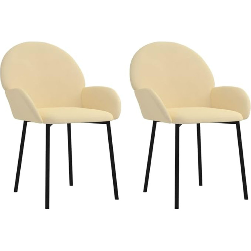 vidaXL valgomojo kėdės, 2 kėdžių rinkinys, valgomojo kėdės su porankiais, valgomojo kėdė, virtuvės kėdė, metalinis/plyšinis rėmas, valgomojo kėdė, virtuvė, kreminis aksomas