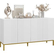 HOMCOM Modernes Sideboard mit 4 Türen und verstellbaren Einlegeböden, Wohnzimmermöbel mit Soft Close, Weiß und Gold