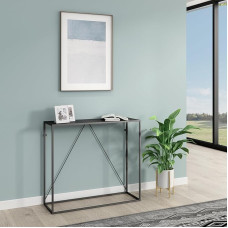 [en.casa] Austevoll Konsolinis staliukas, šoninis staliukas, prieškambario staliukas, stovinti lentyna, laikymo staliukas, prieškambario baldai, tvirtas plieninis rėmas, pramoninis dizainas, 90 x 30 x 80 cm, skirtas prieškambariui, svetainei, juodas