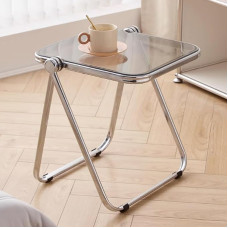 ERSINIAN Kleiner Klapptisch, moderner Beistelltisch aus Acryl, Couchtisch, Snack-Mitteltische für Wohnzimmer, Zuhause, Büro, kein Zusammenbau erforderlich (grau)