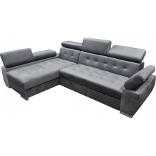 MEBLE-LUX - OTTO 2 kampinė sofa su miego funkcija ir lovos dėže I L formos sofa I kampinė sofa su miego funkcija I spyruoklinis pagrindas I reguliuojami galvos atlošai I sofa pilka, kairė