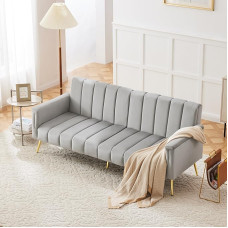 HAINEW Moderni sulankstoma sofa lova su miego funkcija, 2 sėdimų vietų sofa sulankstoma sofa lova svečių lova su 5 lygiais reguliuojamu atlošu ir porankiais, skirta svetainei, miegamajam, biurui (pilka)