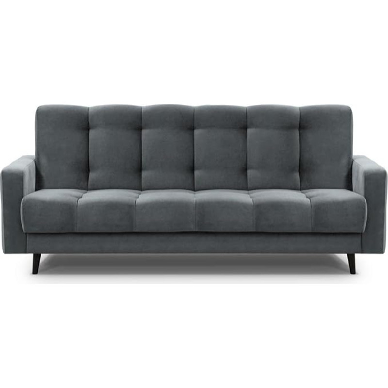 Mars Meble Nancy BIS Sofa Bed with Bed Box - Three-Seater 220 cm Wide Upholstered Sofa with Sleep Function Velour Sofa with Spring Core Wooden Legs, Fabric: Paros 06 - Anthracite