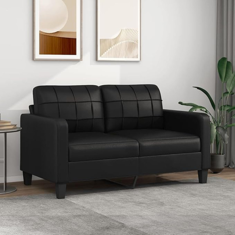 ARKEM 2 sėdimų vietų sofa juoda 140 cm dirbtinė oda Dirbtinė sofa Svetainės grindų sofa su miego funkcija