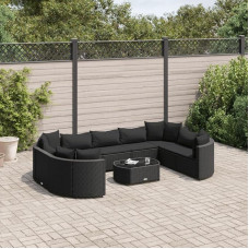 Homgoday Gartenmöbel-Set, 10 Stück, mit Kissen aus schwarzem Polyrattan, Möbeldekor, Set Schlafsofa, Wohnzimmer, Couch, modernes Sofaset für den Außenbereich für den Garten, Modell 3308403