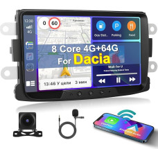 [8 Core 4G + 64G] Inefala Android 13 Car Radio 2 DIN for Dacia Duster Sandero Logan Dokker, 8 Inch Touchscreen with Wireless Carplay Android Car, BT GPS WiFi 59UI RDS FM Mic Reversing Camera