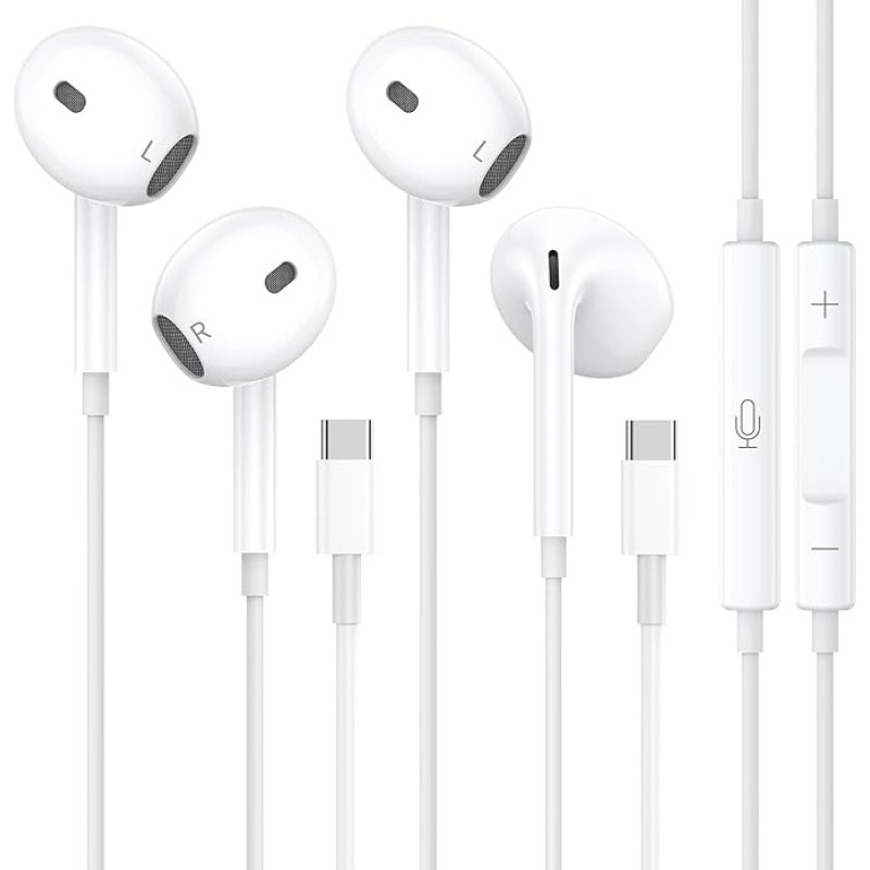 USB-C-Kopfhörer, USB-Typ-C-Kopfhörer für iPhone 16, HiFi-Stereo, Geräuschunterdrückung mit Mikrofon und Lautstärkeregler für iPhone 16, 15, iPad Pro, Galaxy S23/S22/S21/S20/Ultra Note 10/20, Pixel