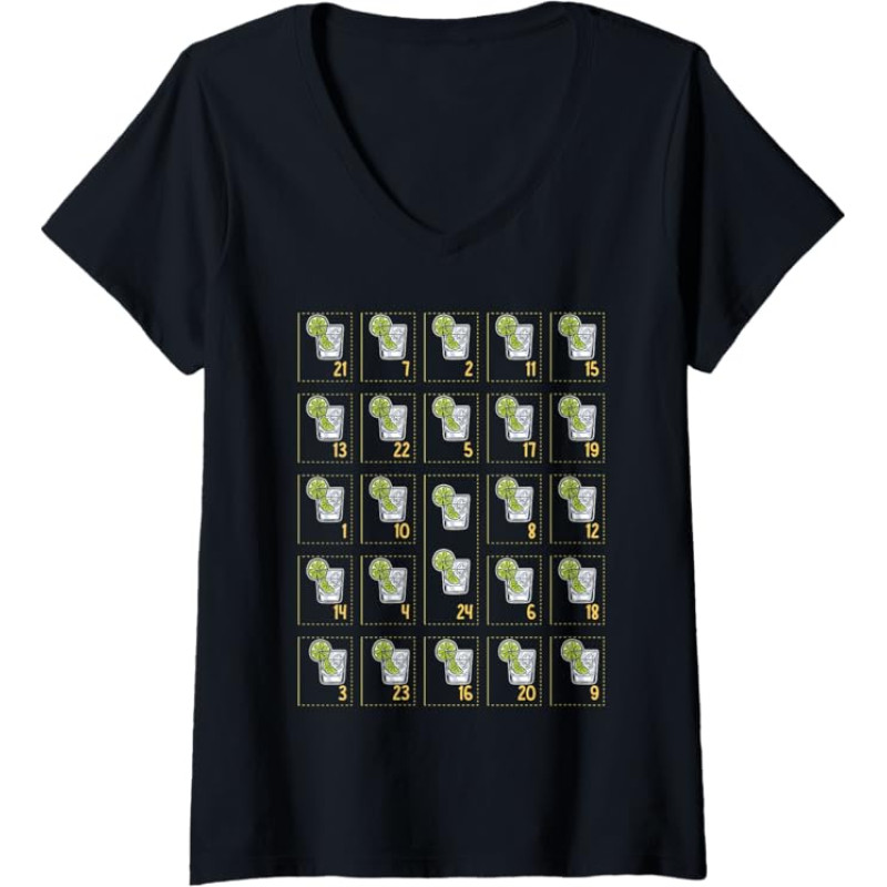 Women's Advent Calendar Gin Christmas 24 Door Gift T-Shirt with V-Neck