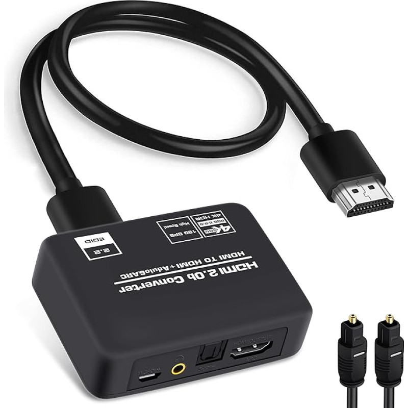 4K @ 60Hz HDMI garso ištraukimo dalytuvo keitiklis, HDMI į HDMI + optinis Toslink SPDIF + 3,5 mm stereofoninis analoginis garsas, HDMI 2.0b garso įterpiklis, skirtas PS5, Xbox su optiniu skaitmeniniu kabeliu