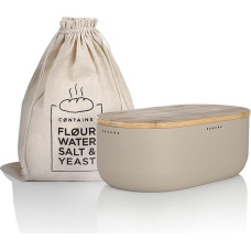 Lars Nysøm Bread Bin, Metal Bread Box with Linen Bread Bag for Long-lasting Freshness, Lunch Box with High-Quality Bamboo Lid, Can be Used as a Chopping Board, 36 x 19 x 13cm