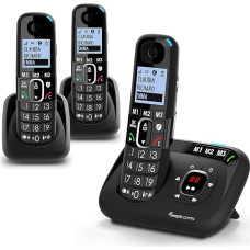 Amplicomms BigTel 1583 Trio Cordless DECT Large Button Telephone Set, Answering Machine, 3 Handsets, Extra Loud Ringtones, Hearing Aid Compatible