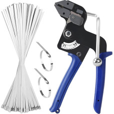 Pack of 100 Stainless Steel Cable Ties and Cable Tie Pliers Cable Ties Metal Perforated Tape Stainless Steel 4.6 x 300 mm Metal Ties Suitable for Cable Tying Industry and Agriculture