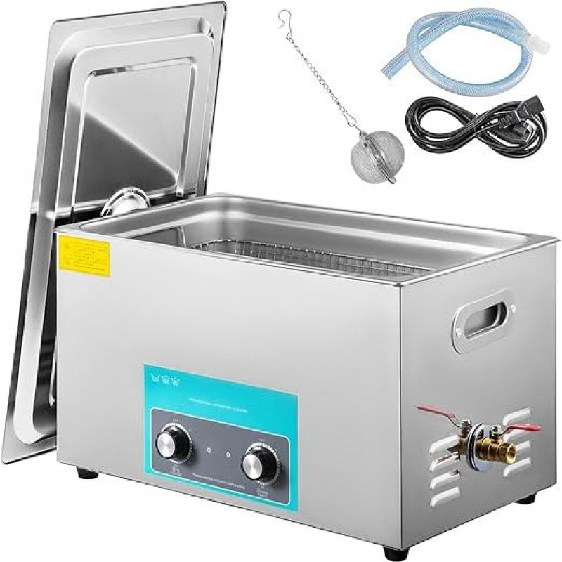 GloWiss 30L Knob Control Ultrasonic Cleaner 40 kHz 600 W Stainless Steel Ultrasonic Cleaning Device Ultrasonic Cleaner Ultrasonic Device with Heating Timer for Glasses Jewellery