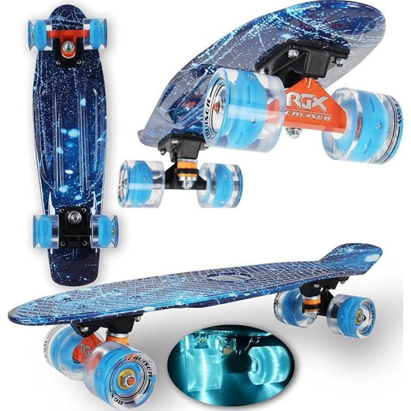 WeLLIFE riedlentė Mini Cruiser Series RGX Skate 22 colių 56 cm vaikams paaugliams suaugusiems riedlentė su šviečiančiais ratukais PU 78A Cruiser su spalvotomis šviesomis Flash LED rutuliniai guoliai ABEC-7