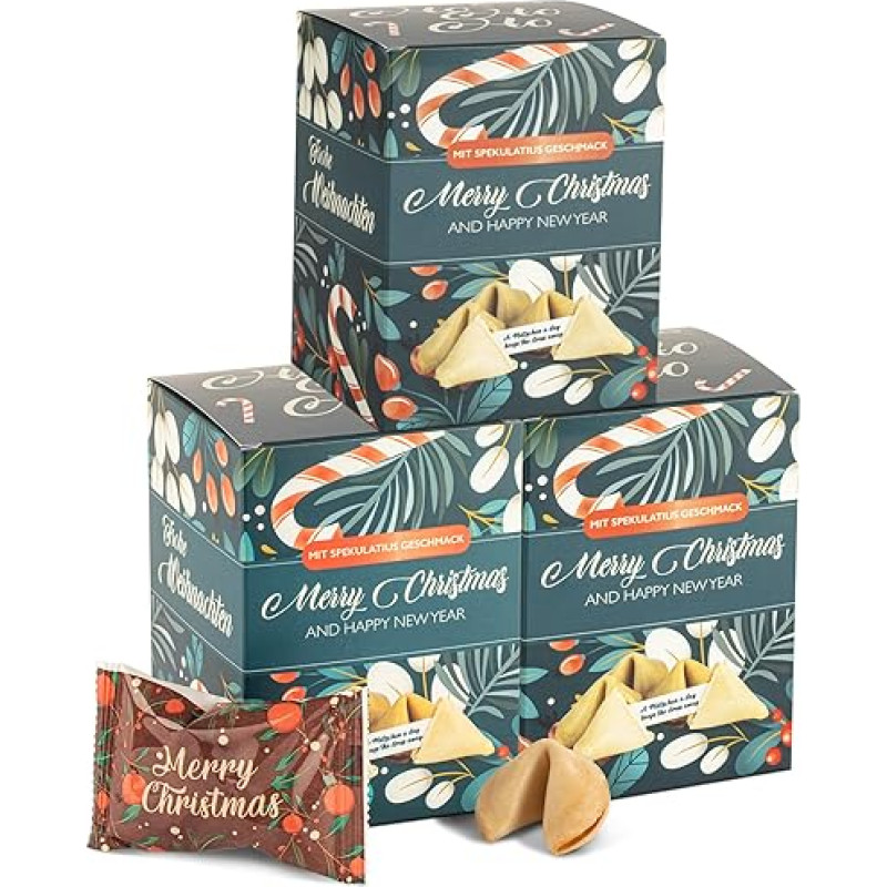 FOOD Crew 30 x Christmas Lucky Biscuits with Speculatius Flavour - Lucky Biscuits - Sweets Christmas - Pastries Individually Packed with German Sayings - Vegan - Made in Germany