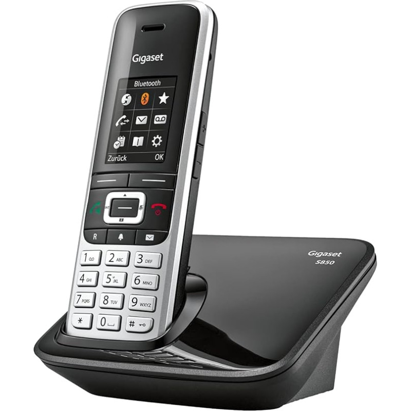 Gigaset S850, cordless phone without answering machine, extra large contact book, headset-compatible, handsfree, platin-black